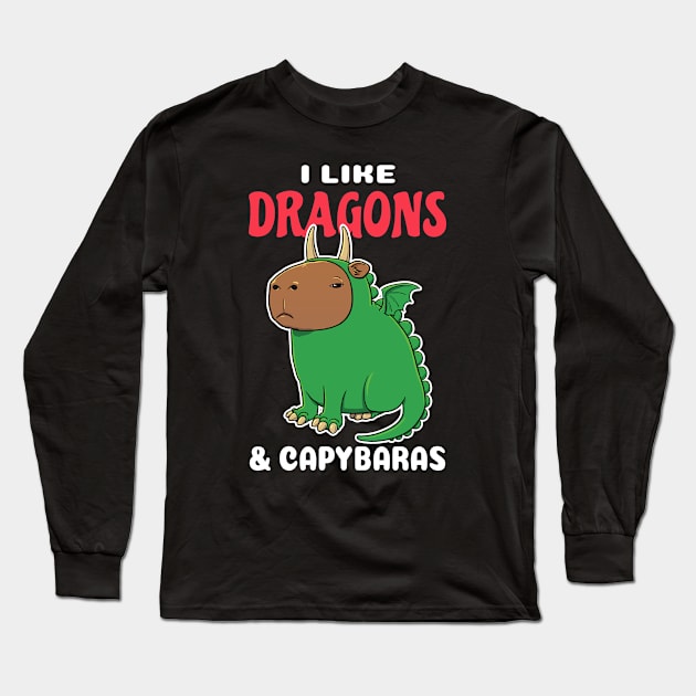 I Like Dragons and Capybaras Cartoon Long Sleeve T-Shirt by capydays